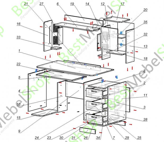 Стол компьютерный капитан схема сборки